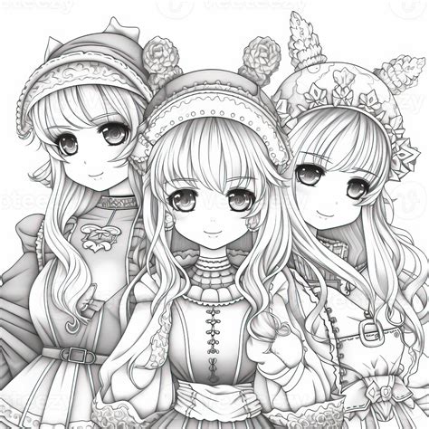 Anime Girl Coloring Pages 26673016 Stock Photo at Vecteezy