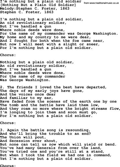 Old American Song - Lyrics for: I'm Nothing But A Plain Old Soldier ...