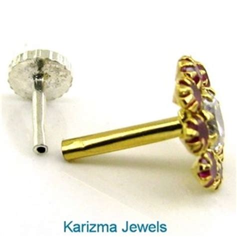 Solid Real 14k Yellow Gold Nose Pin with shiny stones – Karizma Jewels