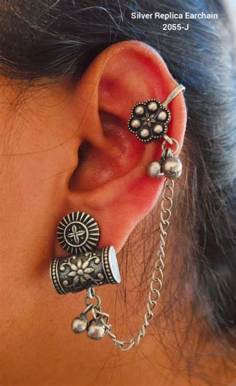 Buy Silver Ganesha Ear Cuff, Ghungroo Chain, Indian Kanphool Jewelry ...