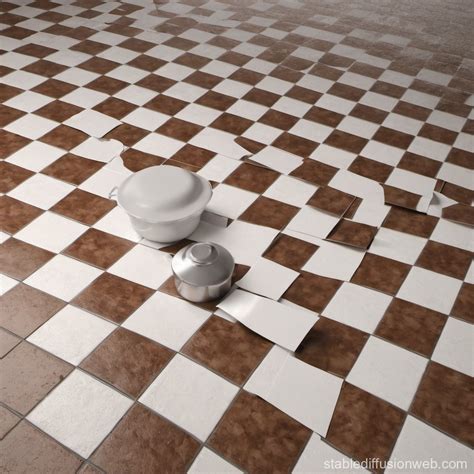 Photorealistic Close-up of Brown and White Checkered Kitchen Floor ...