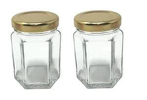 Buy Noble Foods Hexagon Glass Jar with Air Tight Gold Metal Cap, 250ml ...