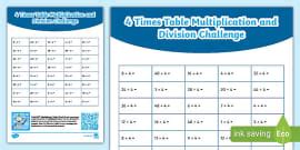 3 Times Table Multiplication and Division Challenge Worksheet