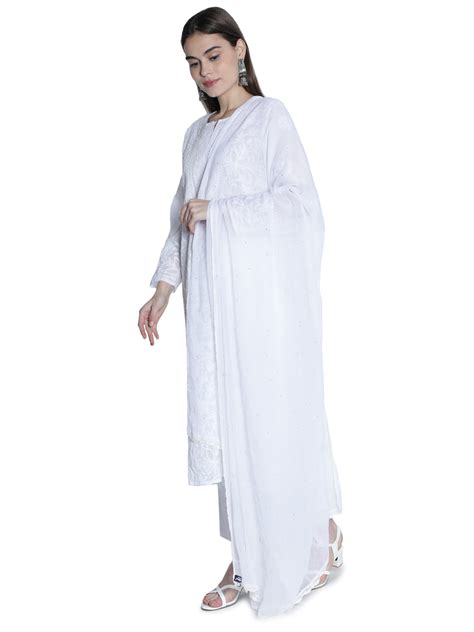 Seva Chikan Chiffon Dupatta With Mukaish Work