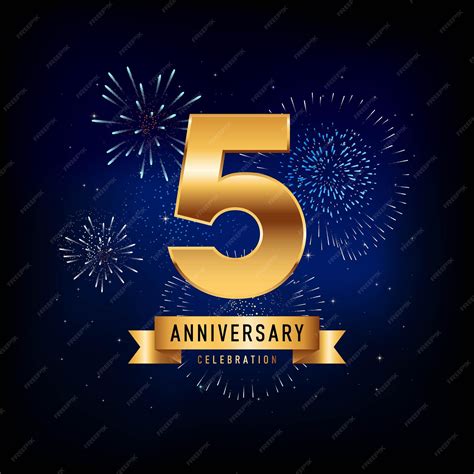Premium Vector | 5th Anniversary template design with golden ribbon ...