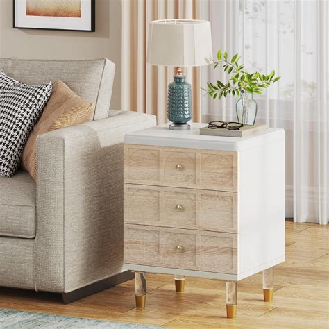 Tribesigns 3-Drawer Nightstand, White & Light Brown Nightstand, Bedside ...