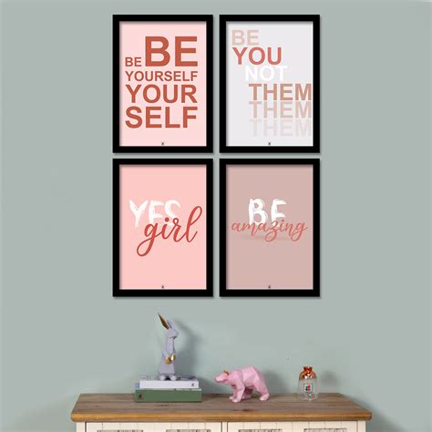 Set of 4 BE YOURSELF Motivational Framed Poster Black Framed Art Print ...