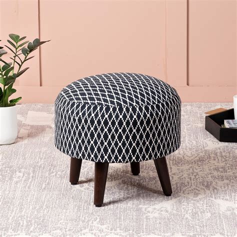 Buy Blue Quad Jacquard Wooden Ottoman Online in India - Nestroots