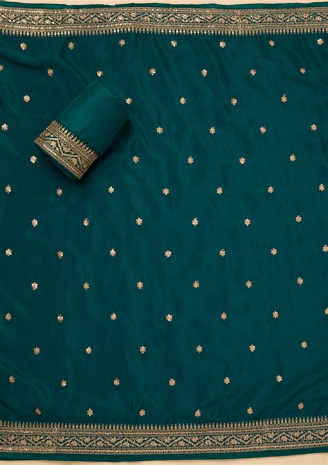 Buy Rama Green Zariwork Tissue Unstitched Salwar Suit - Koskii