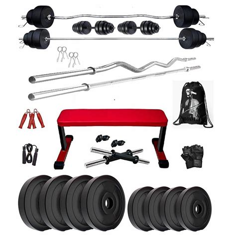 Bodyfit 24 kg Weight Plates Heavy Flat Exercise Bench with 4 Rods Home ...