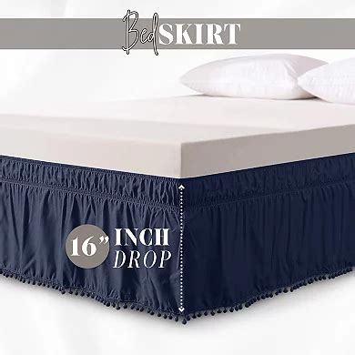 Elegant Comfort Top-Knot Tassel Pompom Fringe Ruffle Bed Skirt