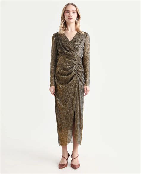 Rareism Women's Siga Metalic Gold Polyester Blend Collarless Shimmer M