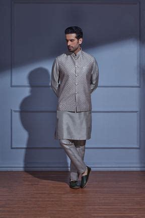 CEMENT GREY JACKET KURTA SET