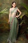 Buy Green Net Dori, Gota, Sequins, Beads Scoop Celadon Pre-draped Saree ...