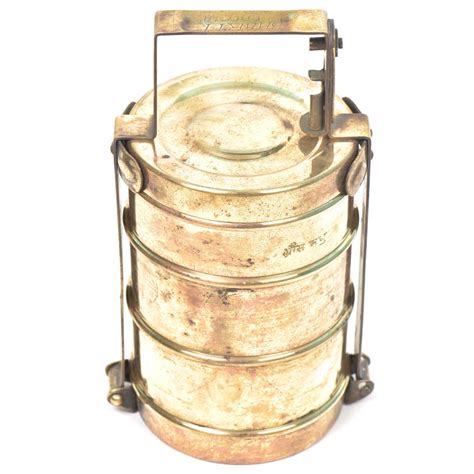 Brass Three Container Stacked Tiffin Box