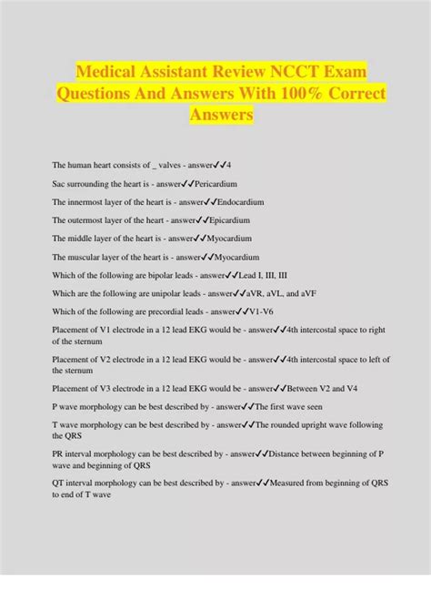 Medical Assistant Review NCCT Exam Questions And Answers With 100% ...