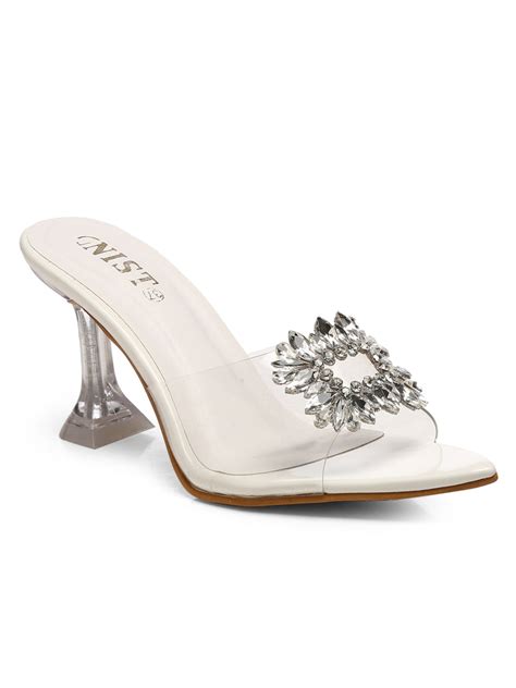 GNIST Pointed Embellished Transparent White Heels – Gnist Footwear