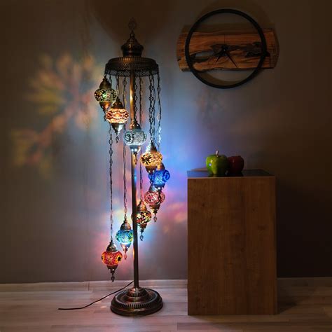 Grmoonde 9 Globe Mosaic Floor Lamp, Moroccan Turkish Standing Floor ...