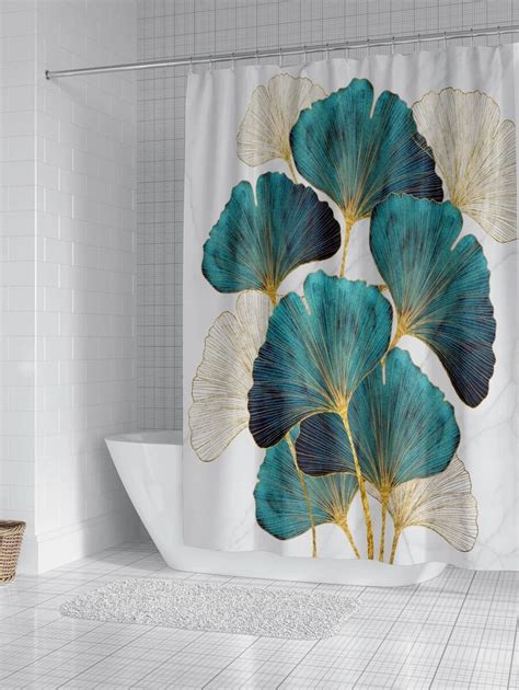 1pc Ginkgo Biloba Pattern Shower Curtain, Modern Polyester Waterproof ...