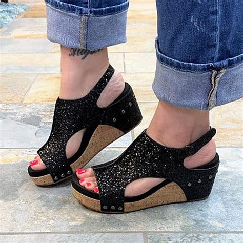 Amazon.com: Black Wedge Summer Sandals for Women 2025,Wedge Platform ...