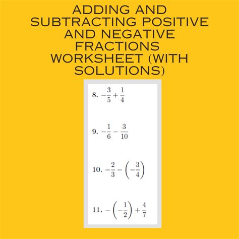 Adding and subtracting positive and negative fractions worksheet ...