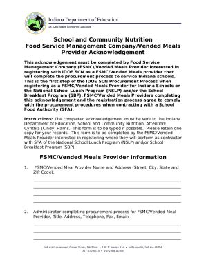 FSMC/Vended Meals Registration Acknowledgement Doc Template | pdfFiller