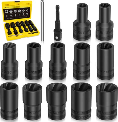 Topec 14PCS Lug Nut Removal Tool, 1/2" Drive Lug Nut Extractor Set, 10 ...