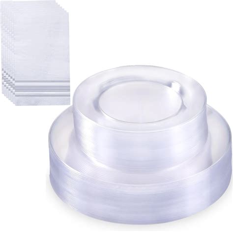 Amazon.com: Boocikey Clear Plastic Plates-Clear Disposable Plates ...