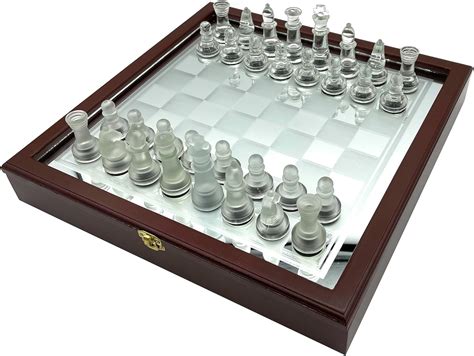 Tradeopia Deluxe Frosted and Clear Pieces Glass Chess Set with Wooden ...