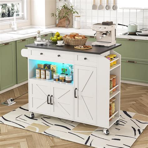 Gracie Oaks Kitchen Island with Drop Leaf, Rolling Kitchen Island with ...
