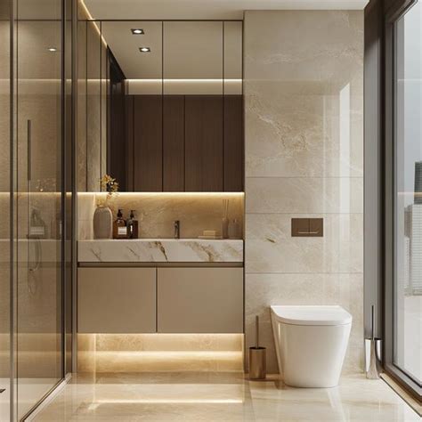 Urban Luxury: Sophisticated High-Rise Bathroom with Marble Details and ...