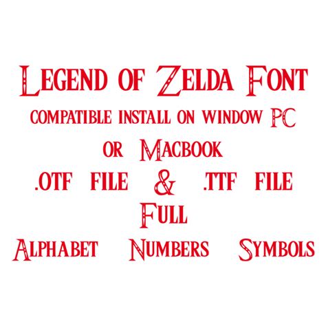 Legend Of Zelda font file ttf otf font true type font installable on P