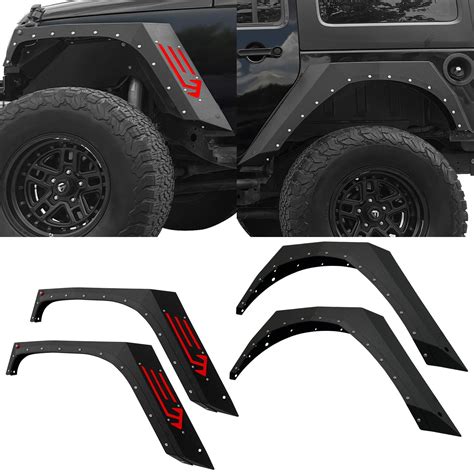 SUORTO Front & Rear Fender Flares Kit Compatible with 2007-2018 Jeep Wrangler JK JKU Unlimited 4 ...