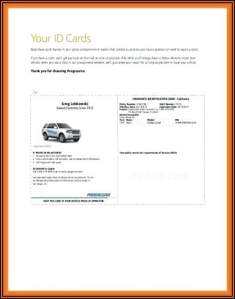 Image result for Progressive Insurance ID Card Template