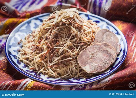 Uzbek National Food Norin On Traditional Fabric Adras Stock Photo ...