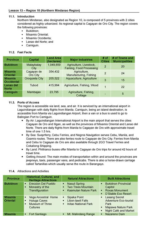Lesson 13 - Region 10 (Nothern Mindanao Region) - Lesson 13 – Region 10 ...