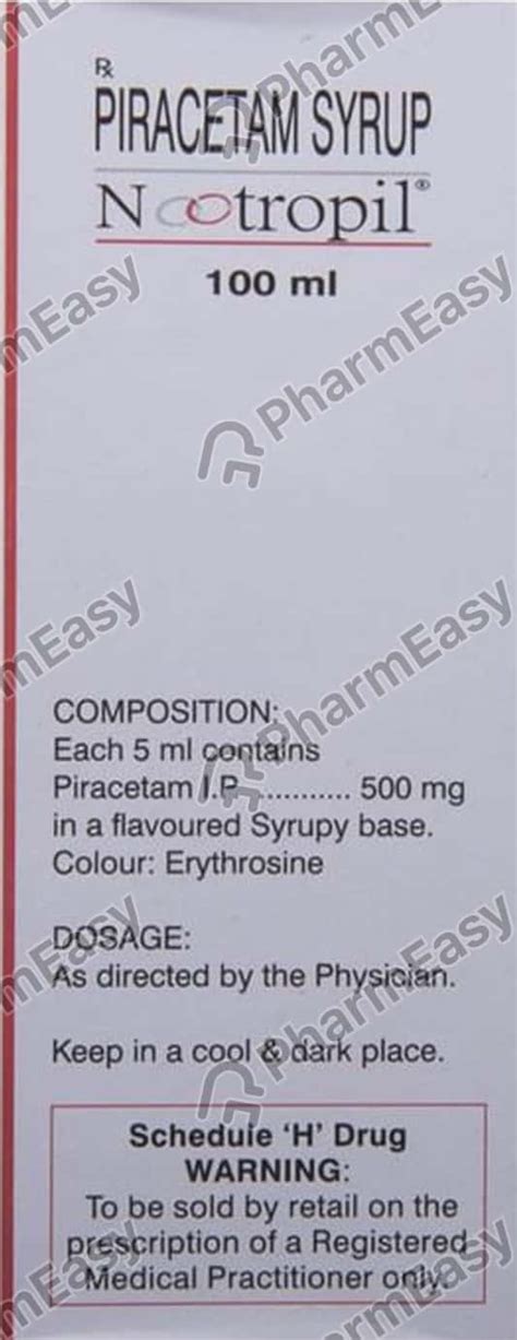 Buy Nootropil 500 MG Syrup (100) Online at Flat 15% OFF | PharmEasy