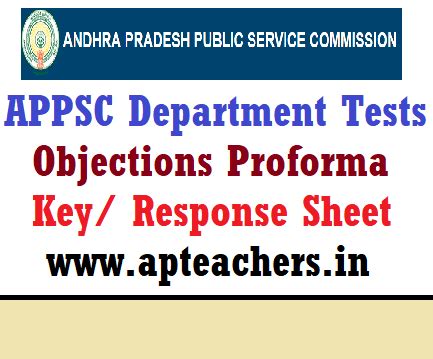 APPSC Department Tests - Objections Proforma on Key/ Response Sheet ...
