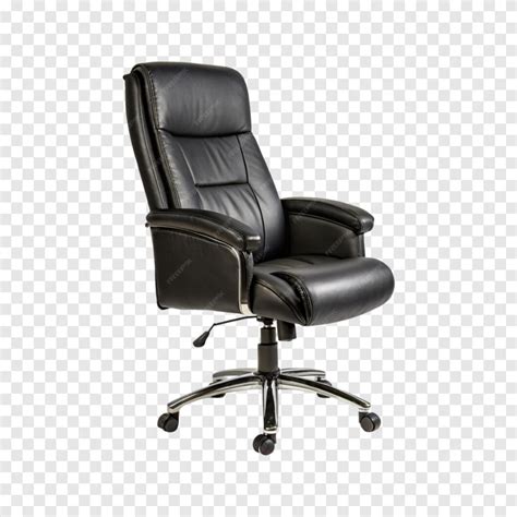 Black leather office chair isolated on transparent white background ...