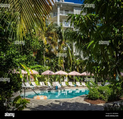 Grand Cayman, Cayman Islands, June 26th 2023, view of the swimming pool ...