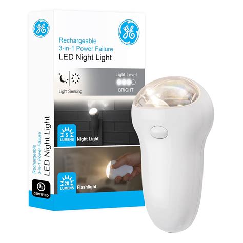GE 3-in-1 LED Power Failure Night Light, Plug-In, Rechargeable, Light ...