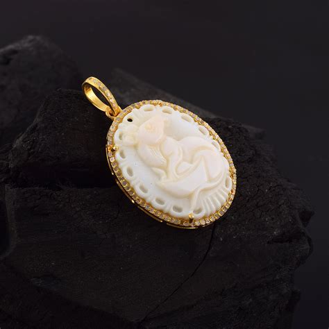 One of a Kind Pave Diamond Carved Mother of Pearl Lady Cameo handmade ...
