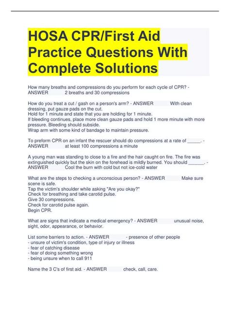 HOSA CPR/First Aid Practice Questions With Complete Solutions - HOSA ...