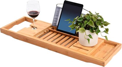 Cloyster Bamboo Bath Tray for Tub with Book Stand, Bamboo Bathtub Caddy ...