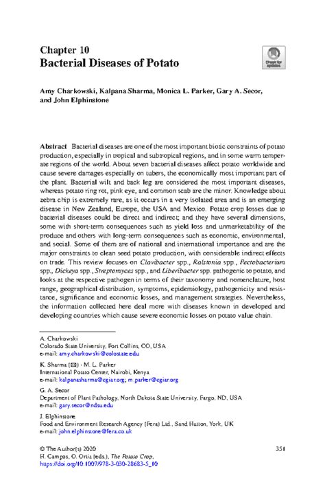 Bacterial Diseases of Potato - © The Author(s) 2020 351 H. Campos, O ...