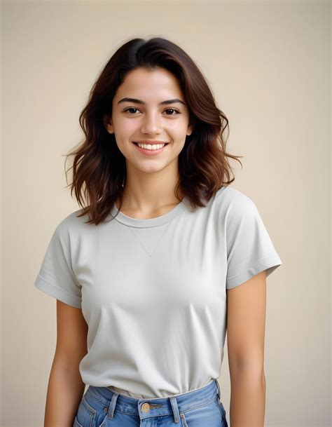 20 year old Middle Eastern woman wearing a light blue shirt, with ...