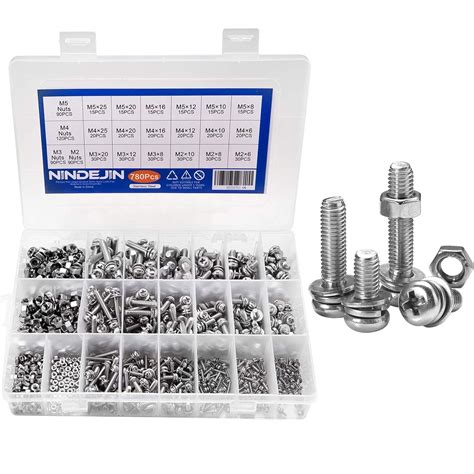 NINDEJIN 780PCS M2 M3 M4 M5 Phillips Pan Head Screws Bolt Nut Lock Flat ...