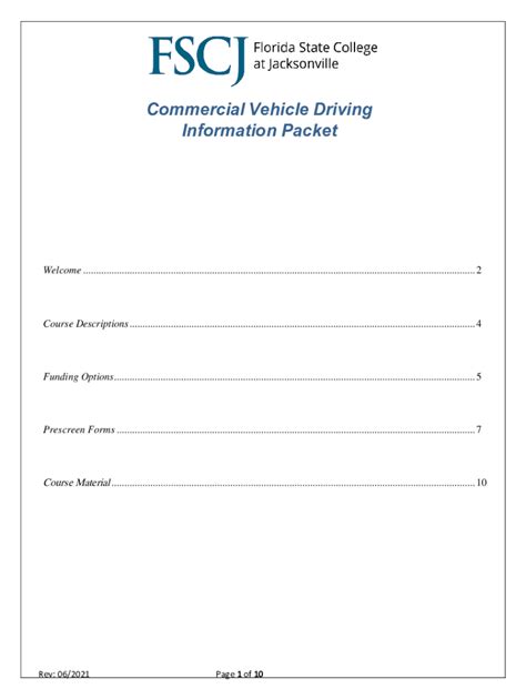 Fillable Online FSCJ Commercial Vehicle Driving Information Packet Fax ...