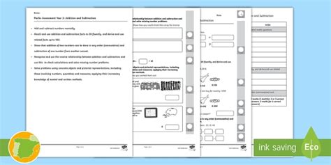 Maths Assessment: Addition and Subtraction Term 1 Worksheet / Worksheet