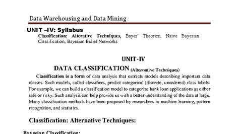 DWDM-UNIT-4 R16 - Classification Techniques: Bayesian Methods Explained ...